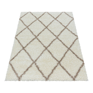 ALVOR - Tapis shaggy à poils longs motif berbère crème