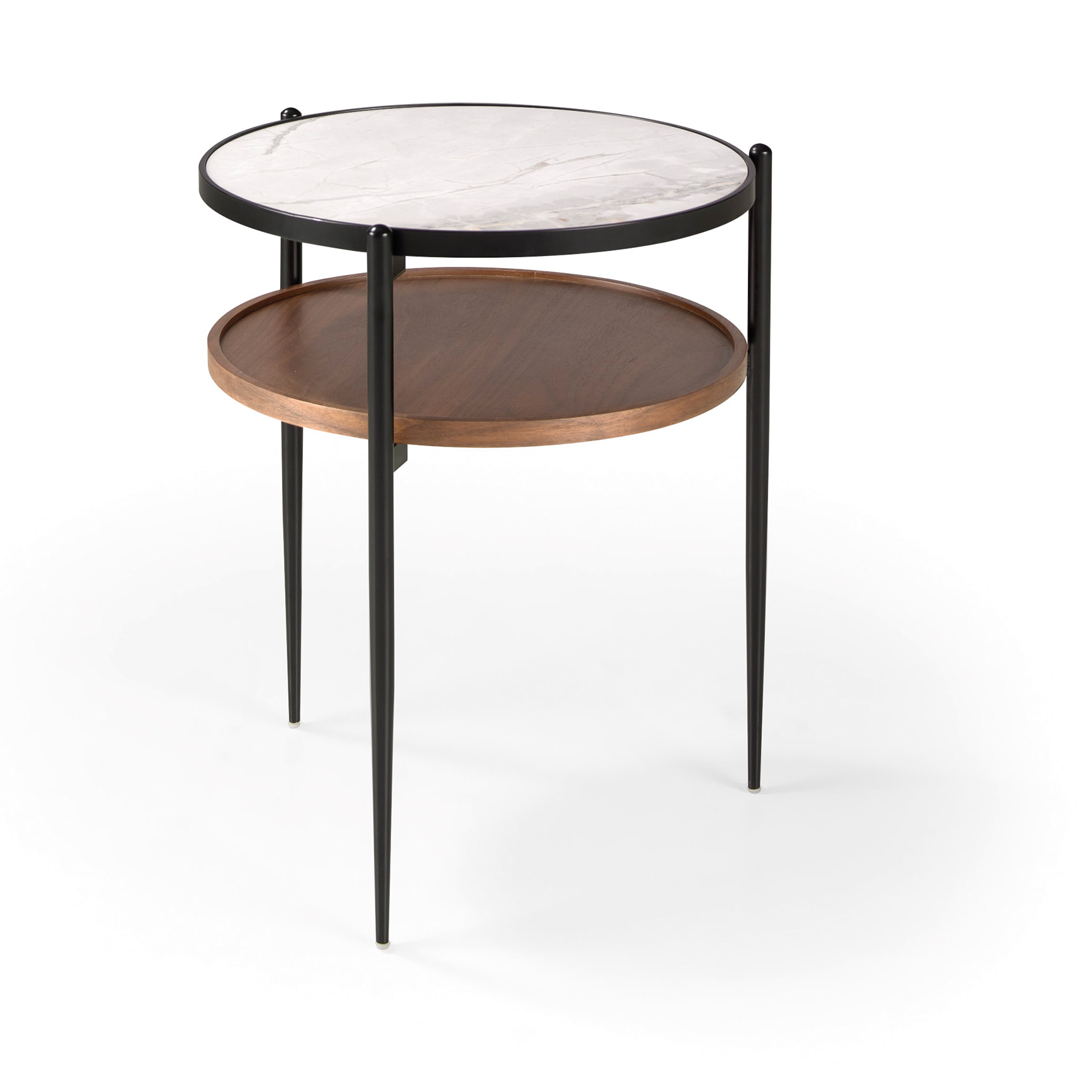 Mesita auxiliar – Nogal, mármol blanco y metal negro