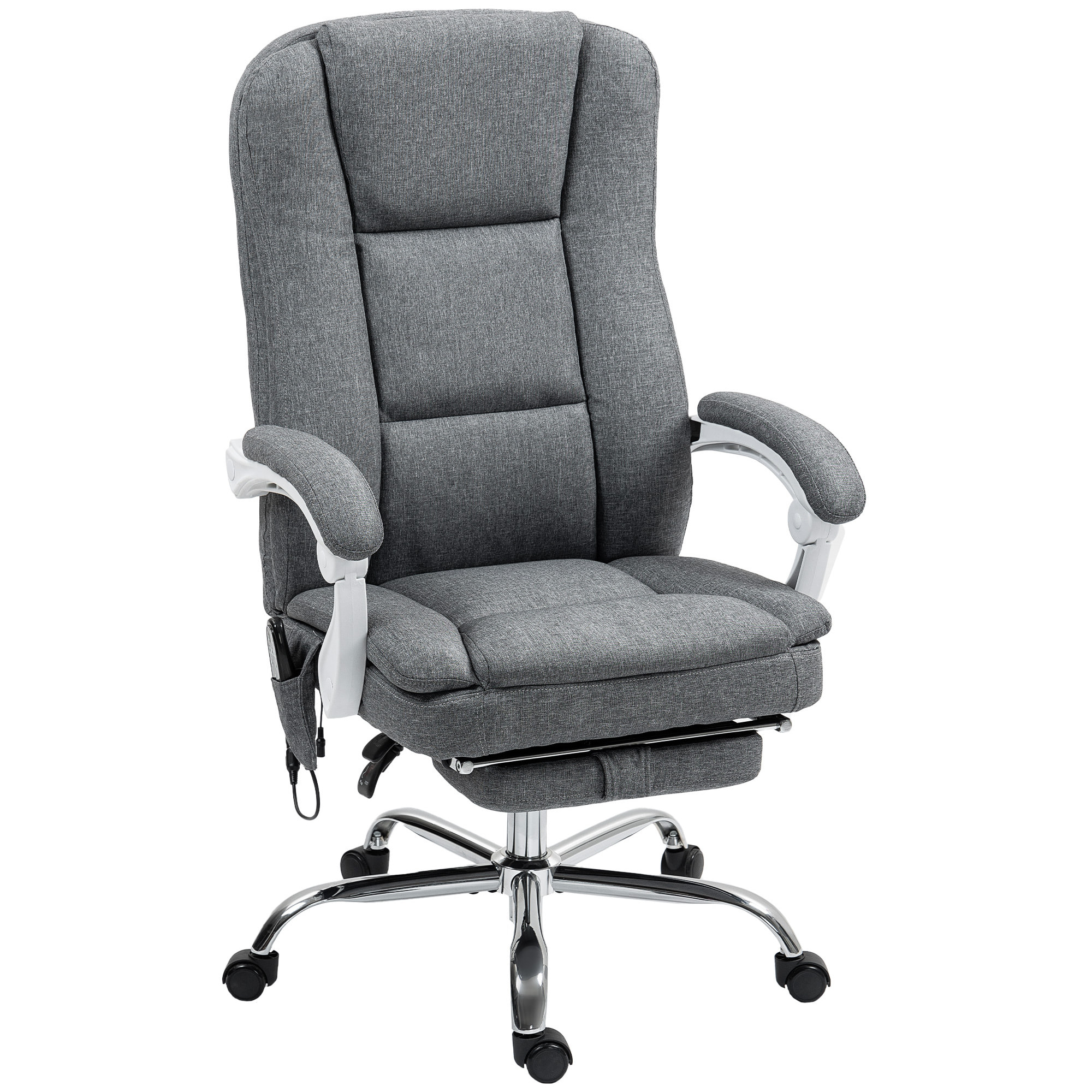 Fauteuil de bureau massant chauffant inclinable repose-pieds rétractable tissu toucher lin gris