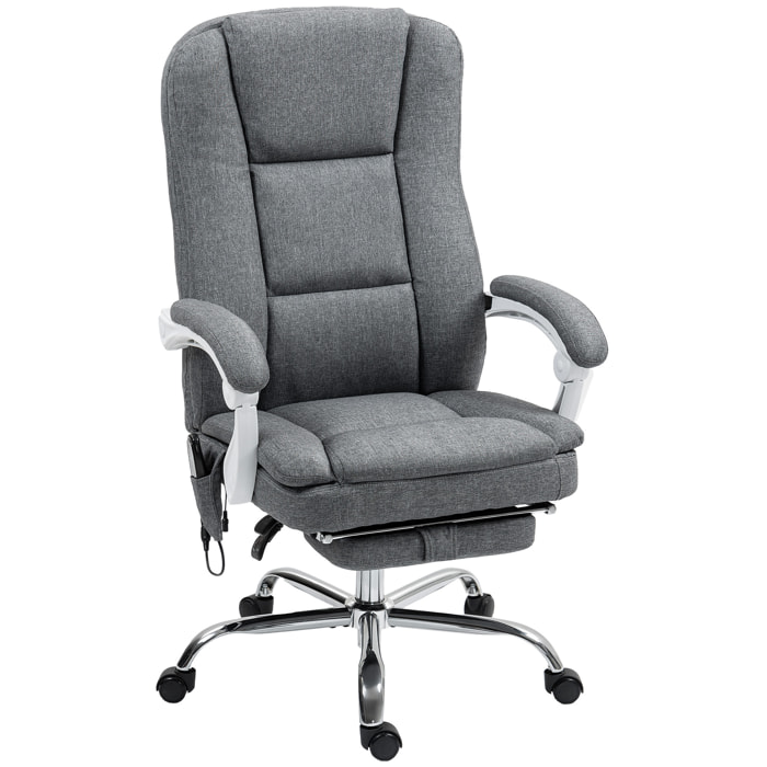 Fauteuil de bureau massant chauffant inclinable repose-pieds rétractable tissu toucher lin gris