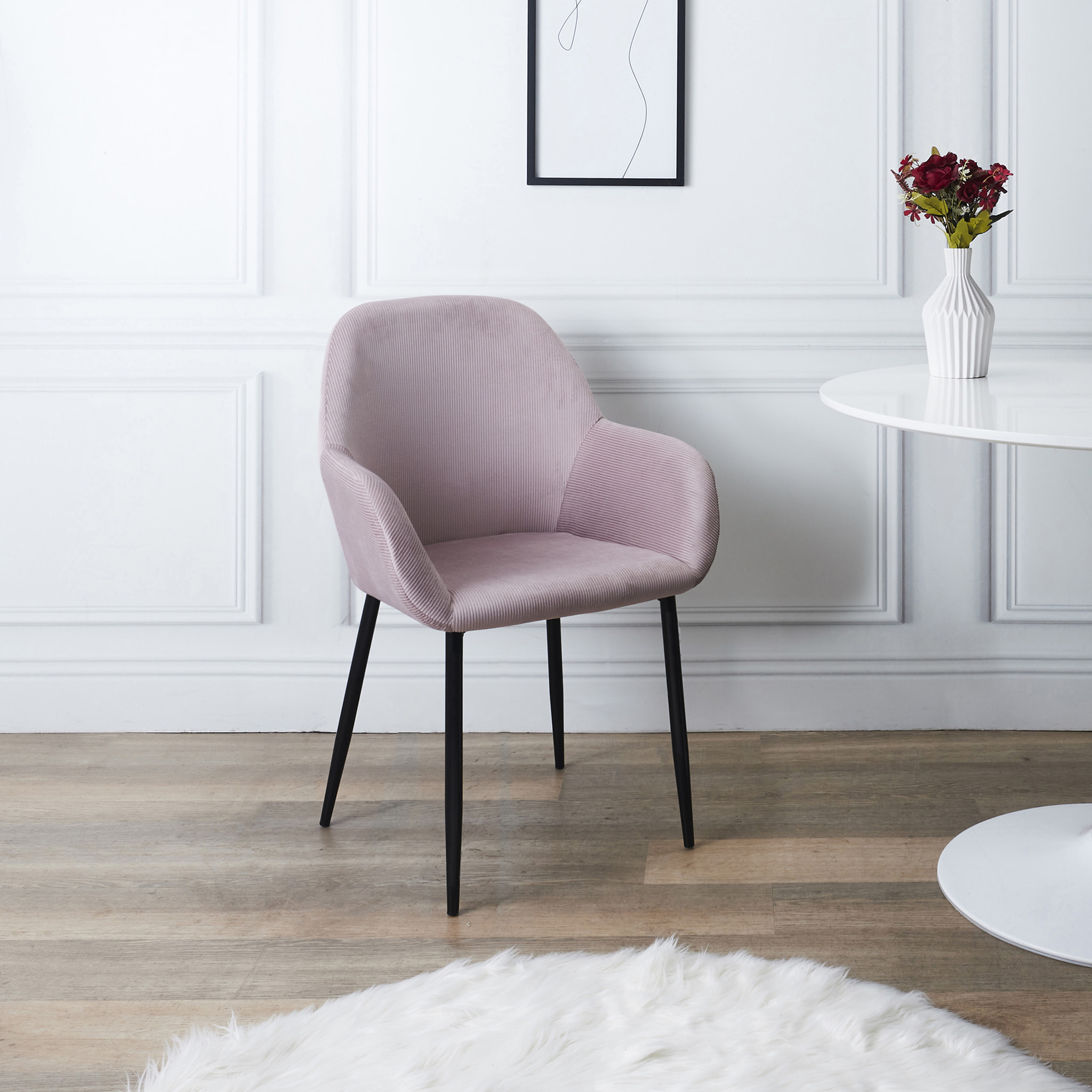 Fauteuil Giulia Rose Velours Cotele - Lot De 2