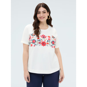 Fiorella Rubino - T-shirt in cotone con ricamo floreale - Bianco