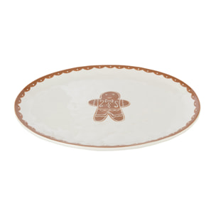 J-Line assiette Cookie Ovale Dolomie - céramique - brun/blanc