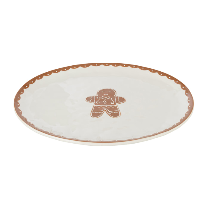 J-Line assiette Cookie Ovale Dolomie - céramique - brun/blanc