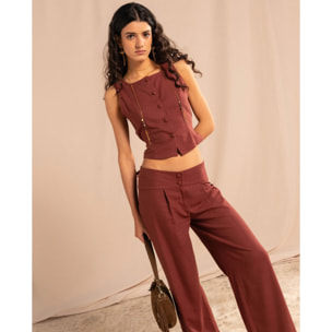 Pantalón largo recto con pinzas y tiro bajo de mujer