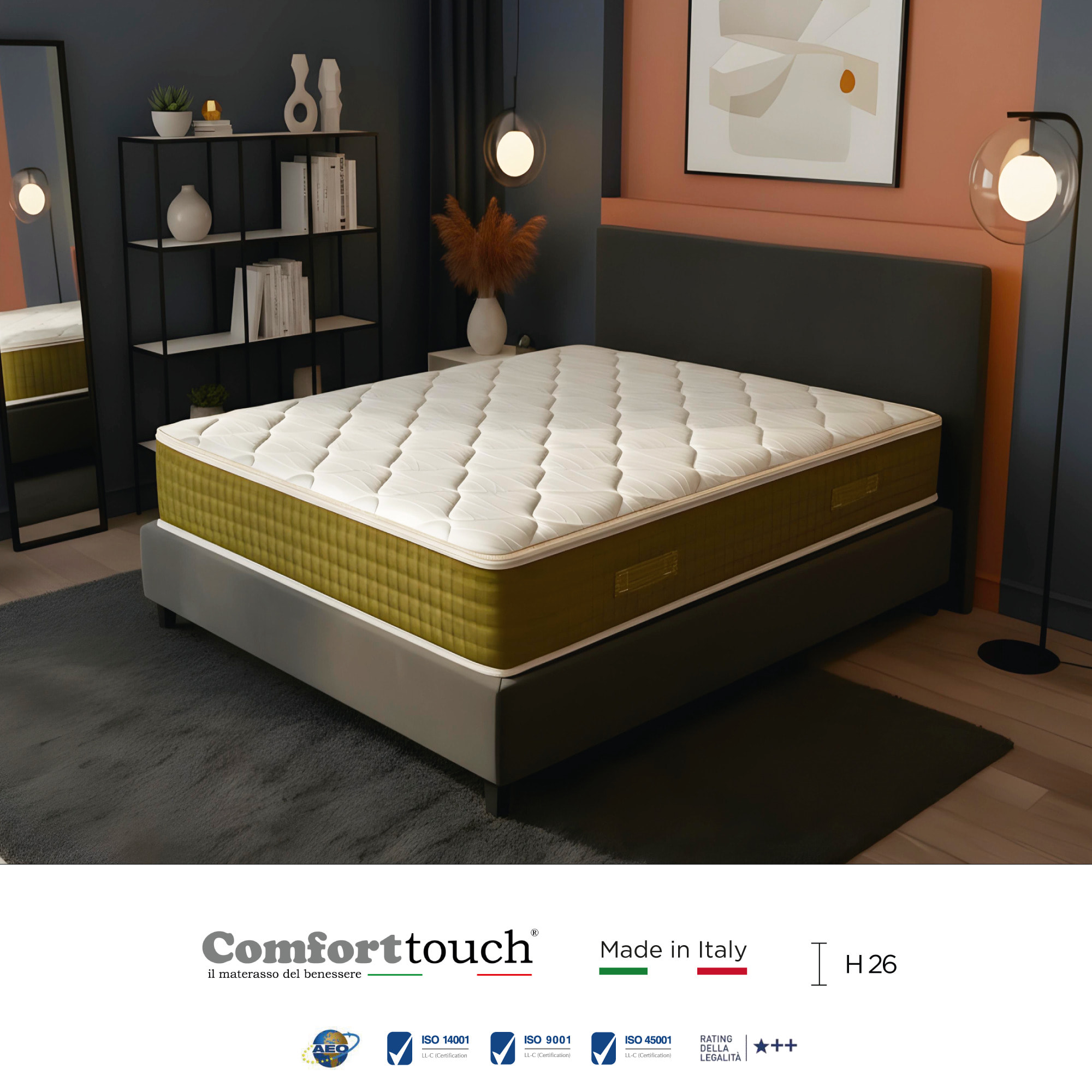 "Spark" H26 cm 120x190 guanciale Memory OMAGGIO a molle insacchettate indipendenti ,7 zone a portanza differenziata arrotolato