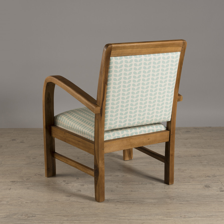 ERIS - Fauteuil bois teck scandi tissu bleu clair 'pétales'