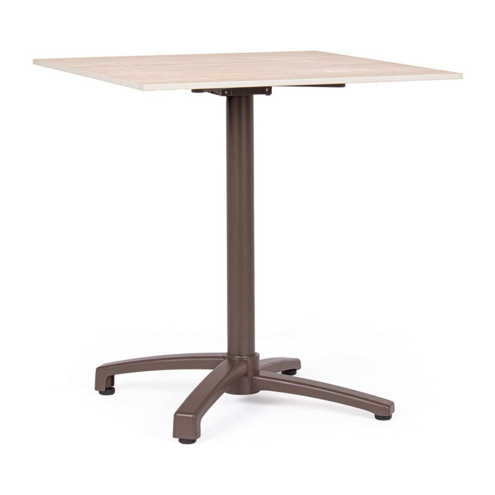 Tavolo da bar quadrato LAREDO in alluminio marrone e HPL beige, pieghevole e impilabile, 70×70×74 cm