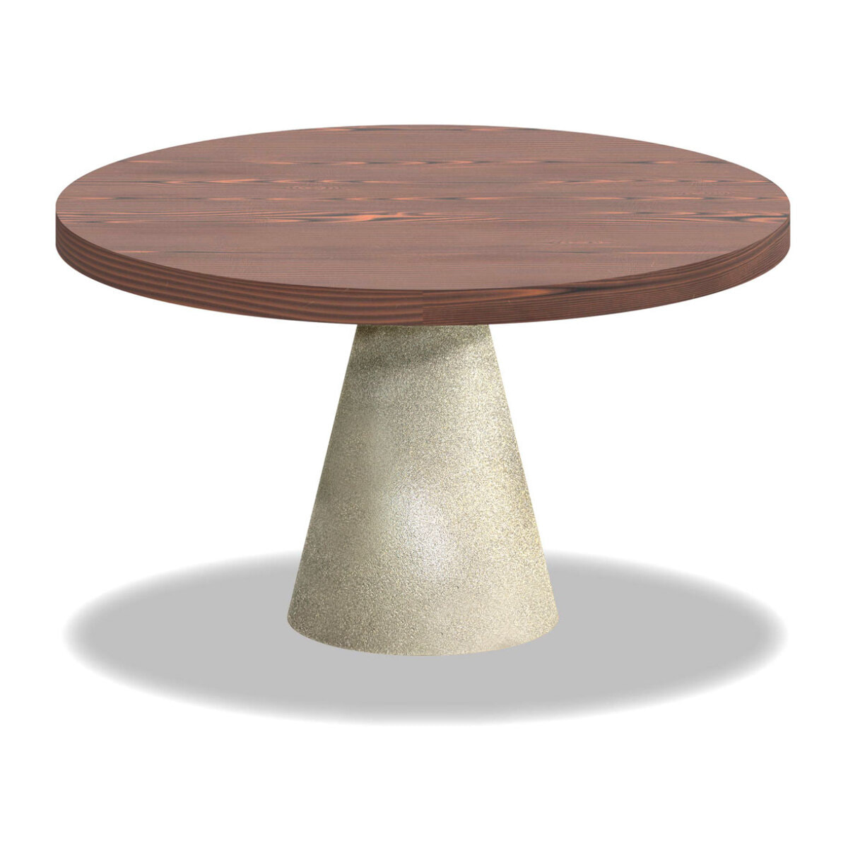 Artù Brass - Tavolo da pranzo rotondo Ø 120 cm in legno laminato con base a cono in metallo, top legno scuro