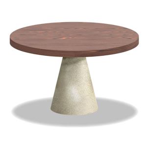 Artù Brass - Tavolo da pranzo rotondo Ø 120 cm in legno laminato con base a cono in metallo, top legno scuro