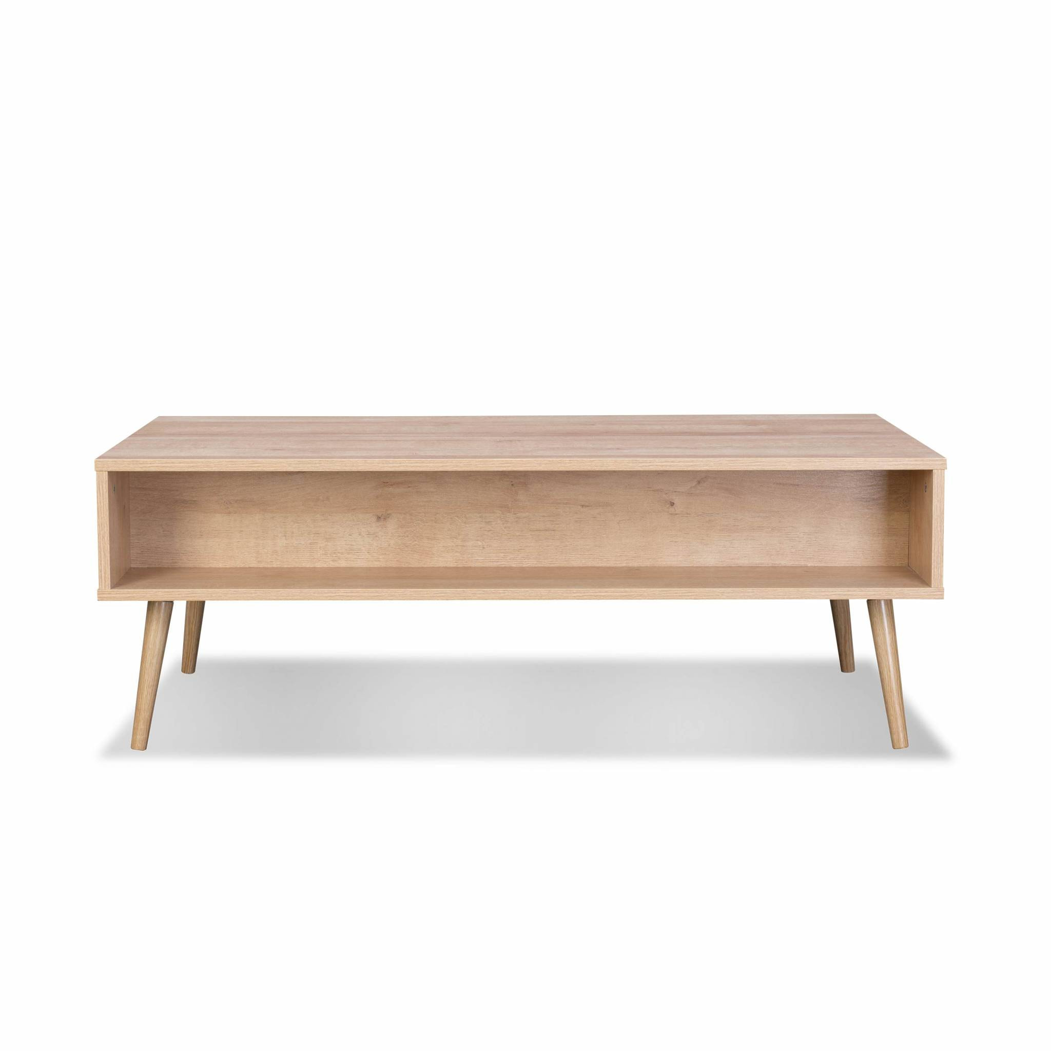 Table basse en cannage 110 x 59 x 39 cm - Bohème - Naturel. 1 tiroir. 1 espace de rangement. pieds scandinaves