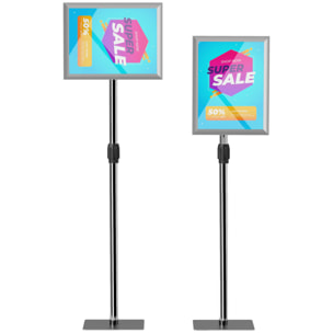 Soporte para Carteles A3, Soporte de Pantalla Altura Ajustable, Giratorio 360°, Marco de Aluminio y Acero Inoxidable, para Menú, Cartel Personalizado, Póster y Anuncio, Plata