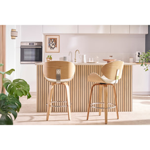 Tabouret de bar pivotant blanc et bois foncé 65 cm WALNUT