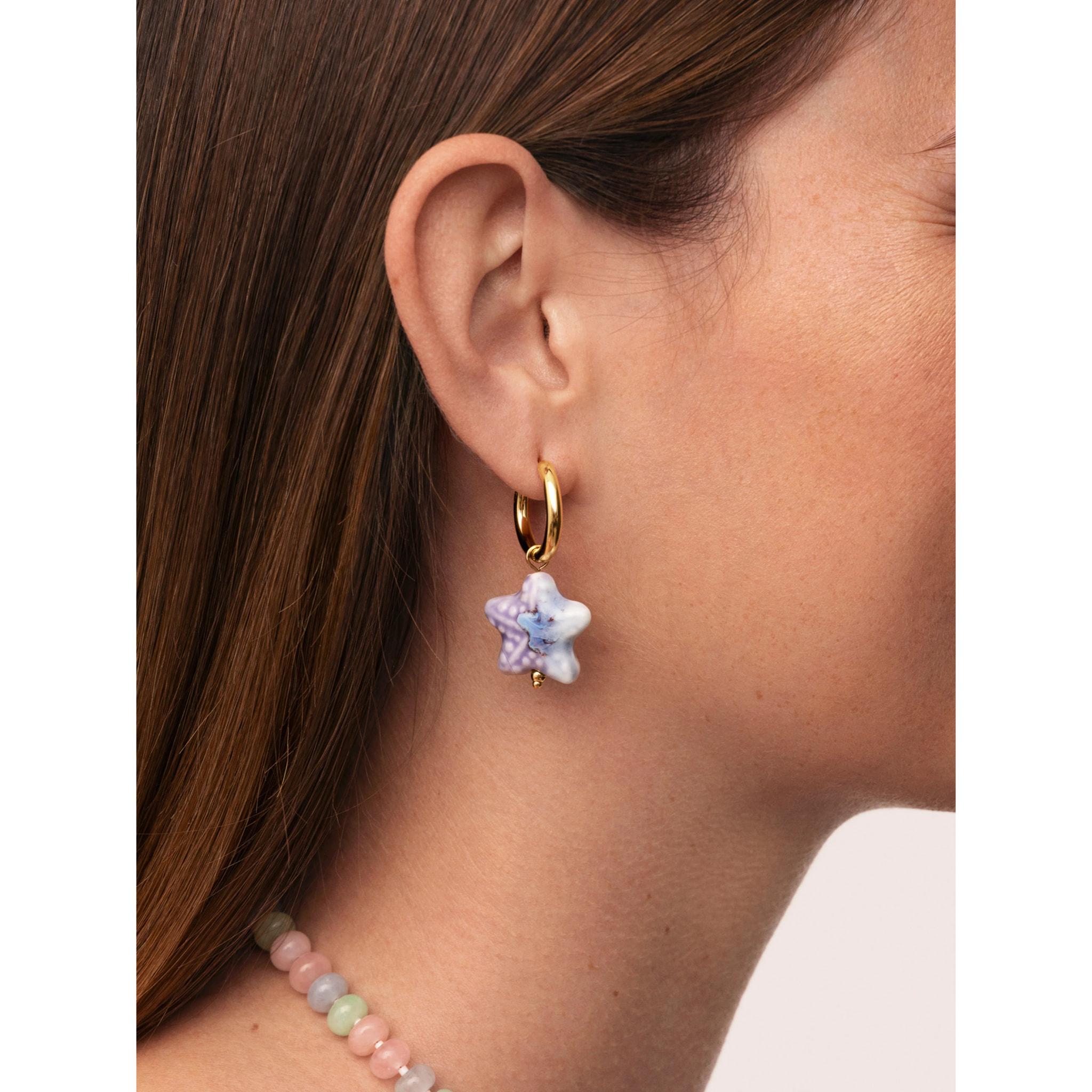 Pendientes Starfish Blue Acero Baño Oro