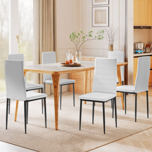 Pack de 6 Sillas de Comedor Modernas, Sillas de Cocina Tapizadas en Lino Sintético con Respaldo Alto y Patas de Metal, para Salón, Blanco