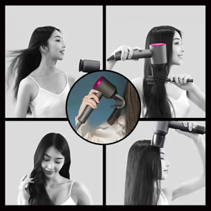 Secador iónico con 5 cabezales, 4 niveles de temperatura y 3 niveles de velocidad con 1500W de potencia.