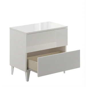 Comodino Con 2 Cassetti Cassettiera Settimino Mobile Da Camera Da Letto Moderno Mobiletto Con Piedini Montaggio Facile 50 x 34 x 39 Cm Bianco Lucido