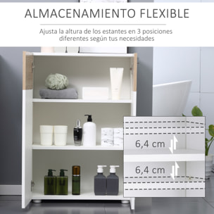 kleankin Armario de Suelo para Baño con 2 Puertas y Estantes Interiores Ajustables Mueble Auxiliar de Madera Multiusos para Salón Cocina Comedor 60x30x85 cm Blanco