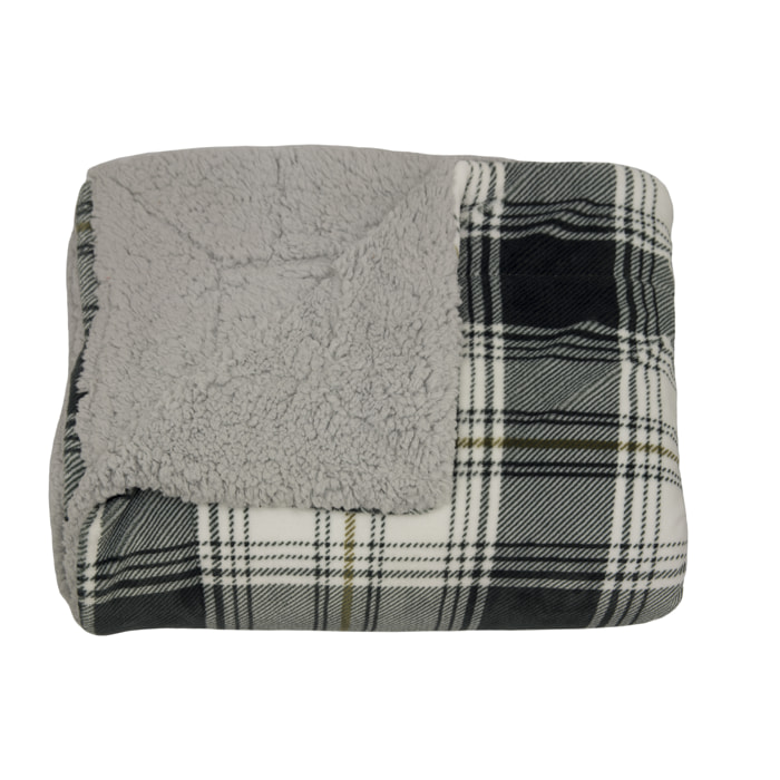 Plaid Coperta Pile Per Divano Retro Agnellato Scozzese Grigio