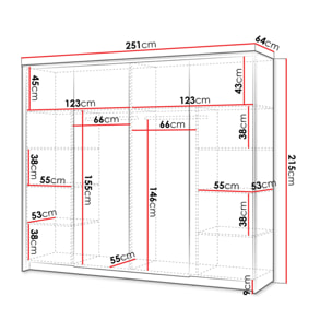 Kimi - armoire - 4 portes - led et miroirs inclus - 251x215 cm - Beige