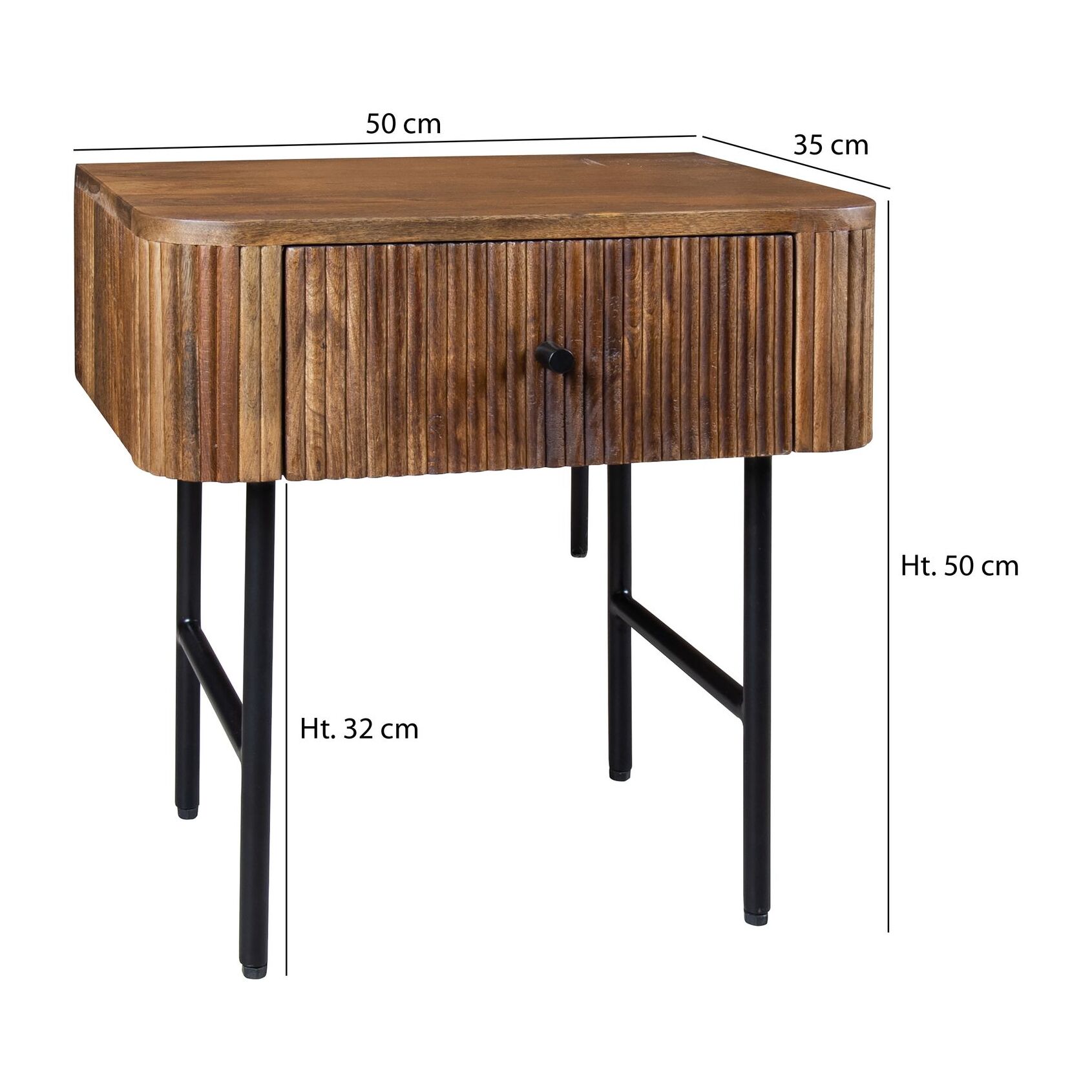 TABLE DE NUIT 1 TIROIR BOIS DE MANGUIER PIEDS NOIR 50X35X50CM IQUITOS