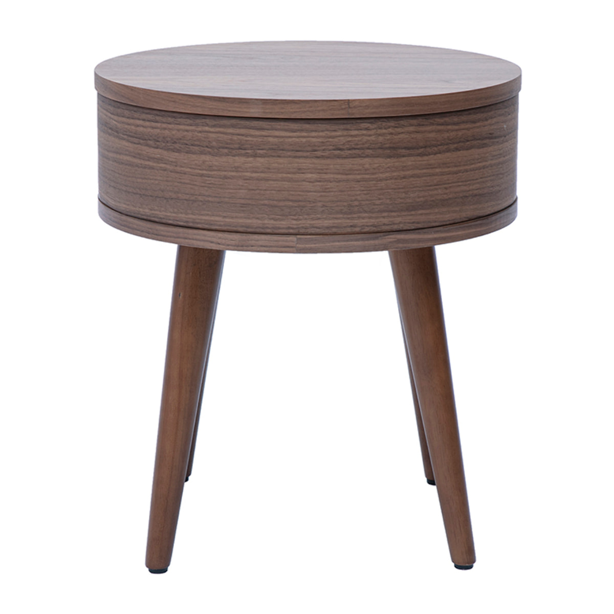 Table de chevet ronde en bois foncé avec tiroir JUDITH