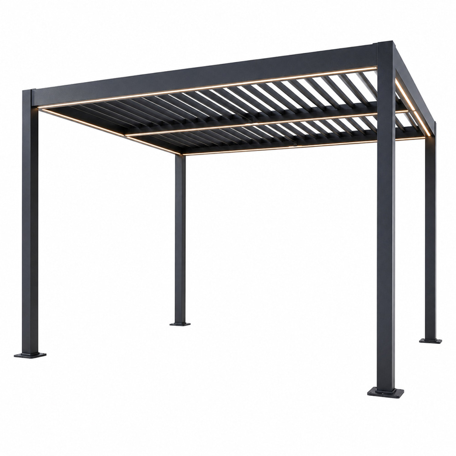 Pergola bioclimatique à LED 3x3m structure aluminium lames orientables MILL