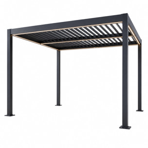Pergola bioclimatique à LED 3x3m structure aluminium lames orientables MILL