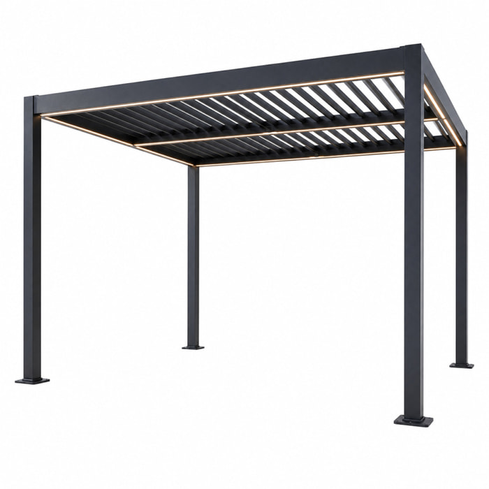 Pergola bioclimatique à LED 3x3m structure aluminium lames orientables MILL
