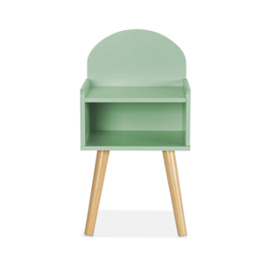 Table de chevet chambre enfant. vert. pieds en pin