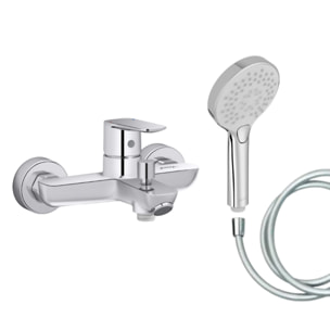 Mitigeur baignoire July+ + pommeau de douche Metro + flexible de douche lisse
