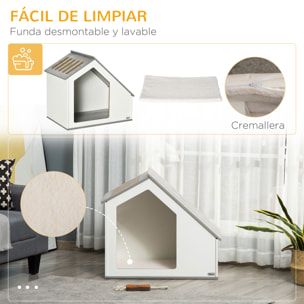 Casa de Madera para Perros Interior con Cojín Lavable 84,5x54,5x75 cm Blanco