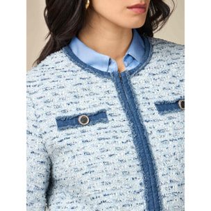 Oltre - Chaqueta boxy de tweed y tejido vaquero - Light - blue