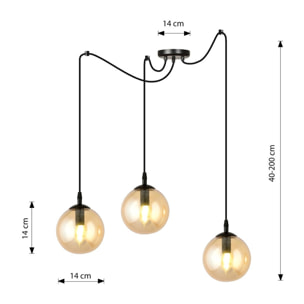 Lampada a sospensione GIGI con tre diffusori in vetro ambrato