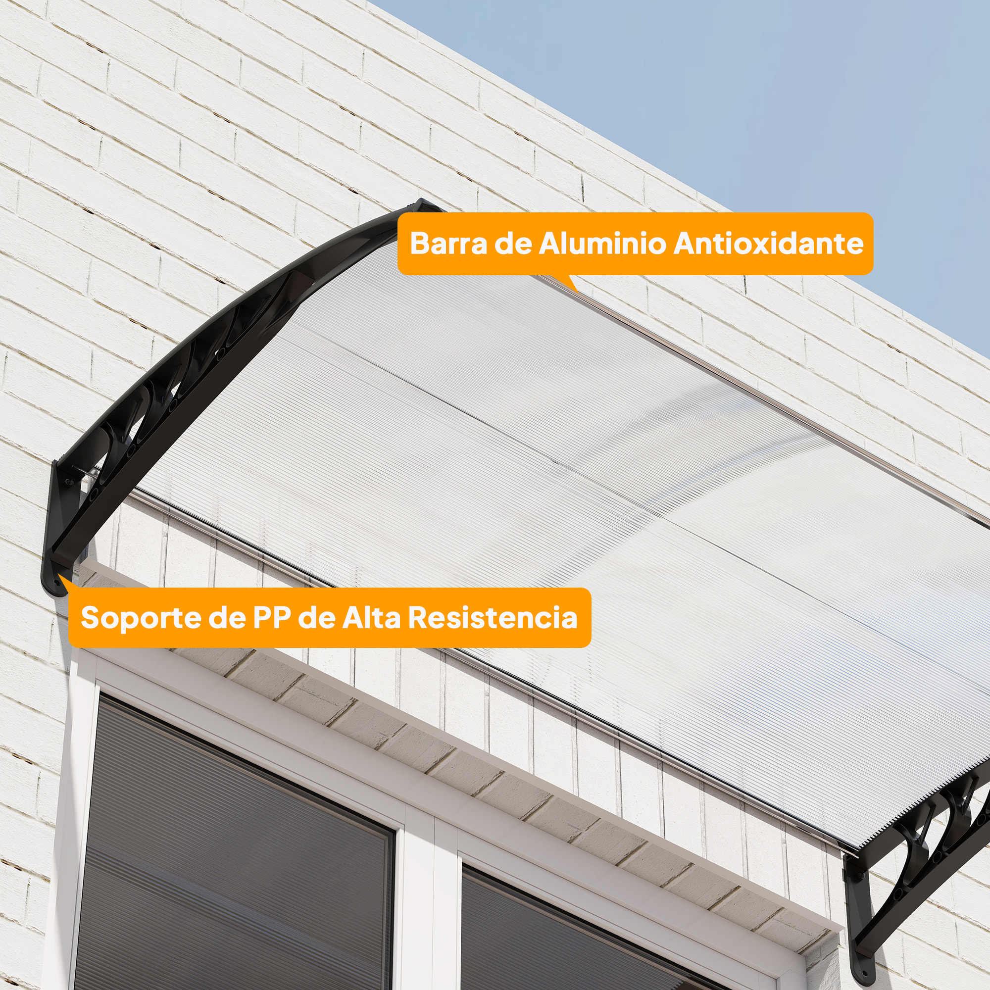 Marquesinas Exterior para Puertas y Ventanas, 150x90 cm, Tejadillo de Protección contra Sol y Lluvia, con Cubierta de Policarbonato, Soporte de Aleación de Aluminio, Blanco