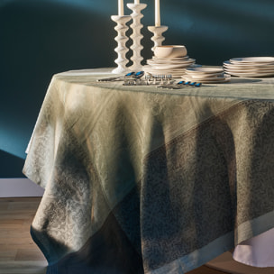 Nappe pur lin motif jacquard vert Harmonie opaline