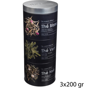 Boîte à thé 3 compartiments métal Noir Black Edition