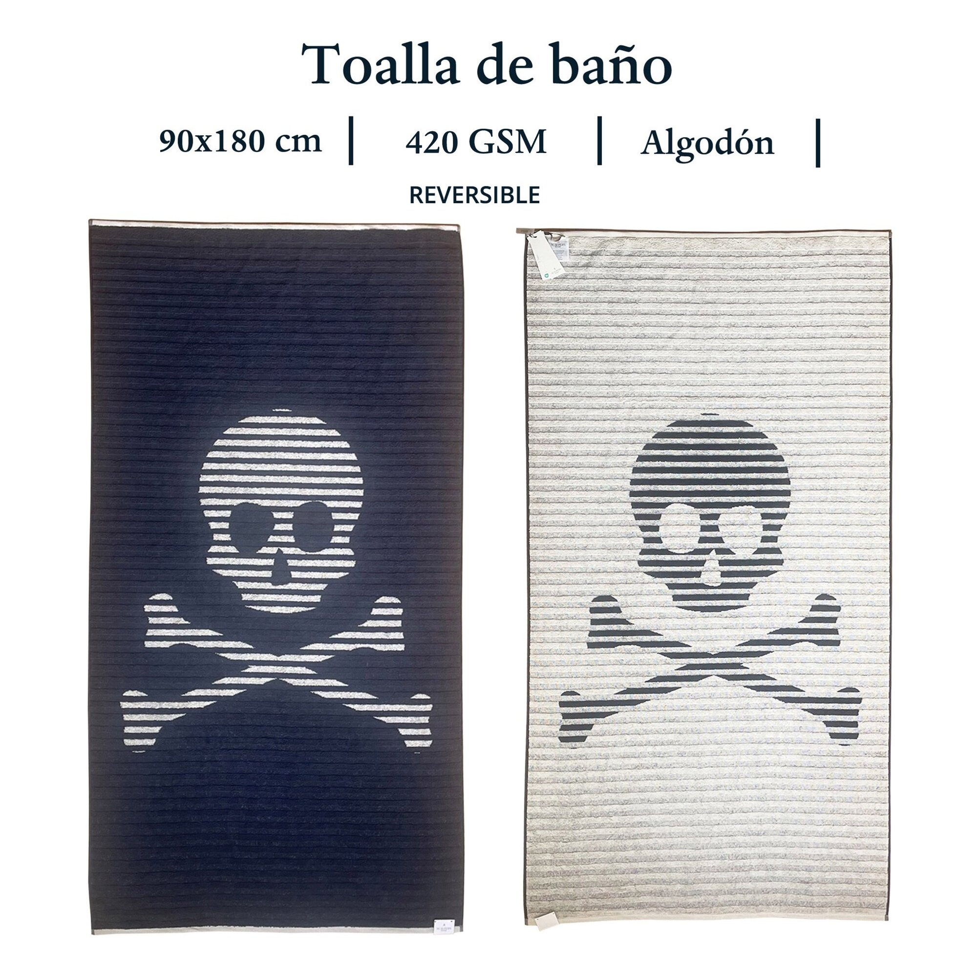 Toalla de playa 90x180cm 100% algodón 420gsm en azul marino con logo y a rayas scalpers home