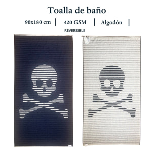 Toalla de playa 90x180cm 100% algodón 420gsm en azul marino con logo y a rayas scalpers home