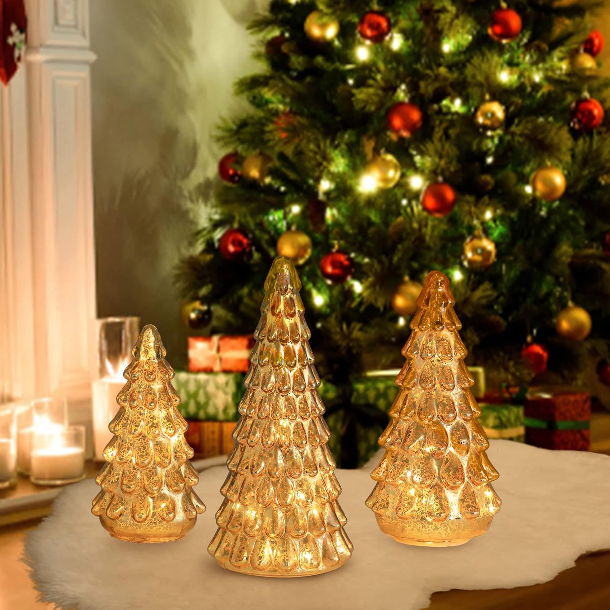 Árbol de navidad con decoración led ámbar y cable metálico - altura 38 cm