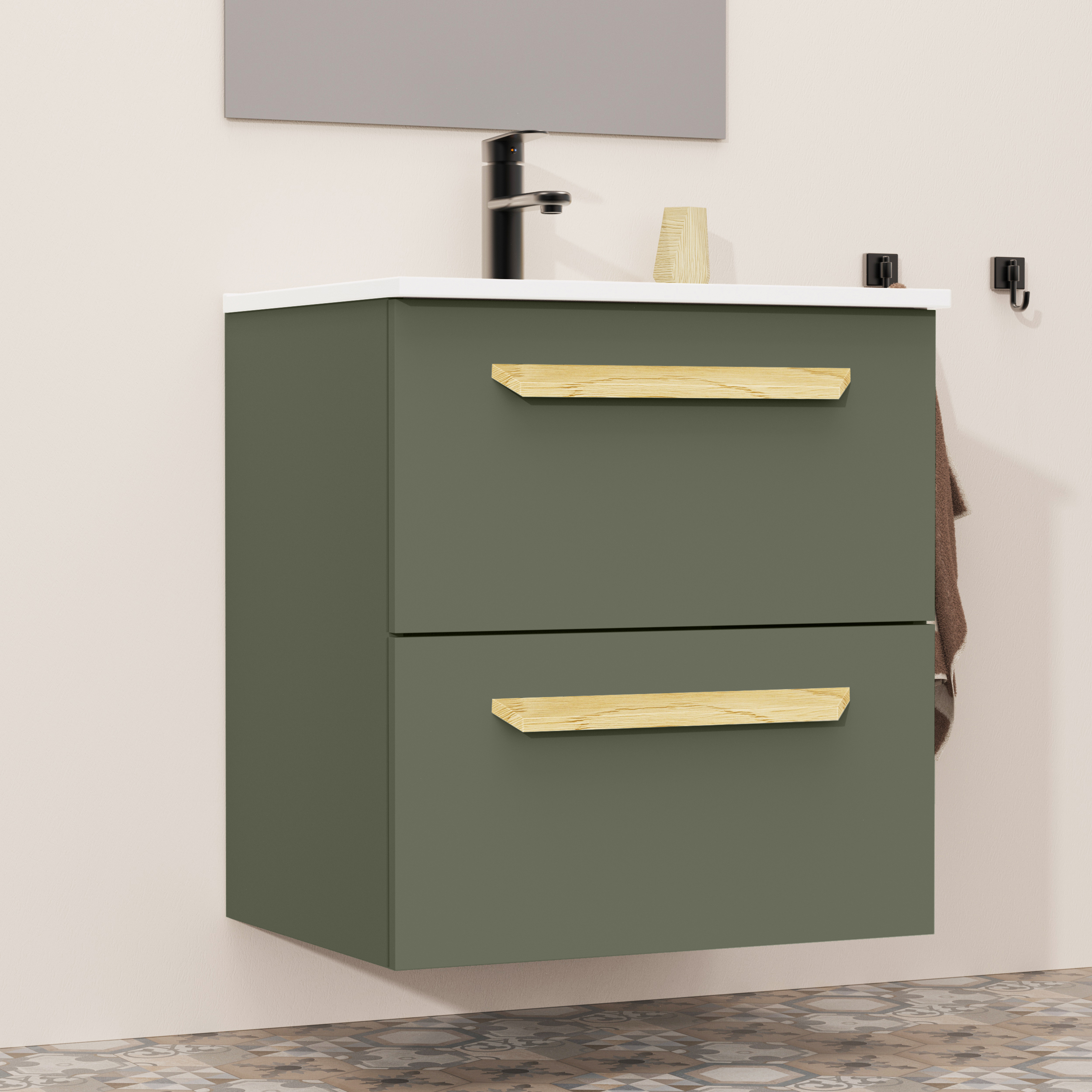 Conjunto de baño Melody, Alday, 60 cm, Verde Musgo