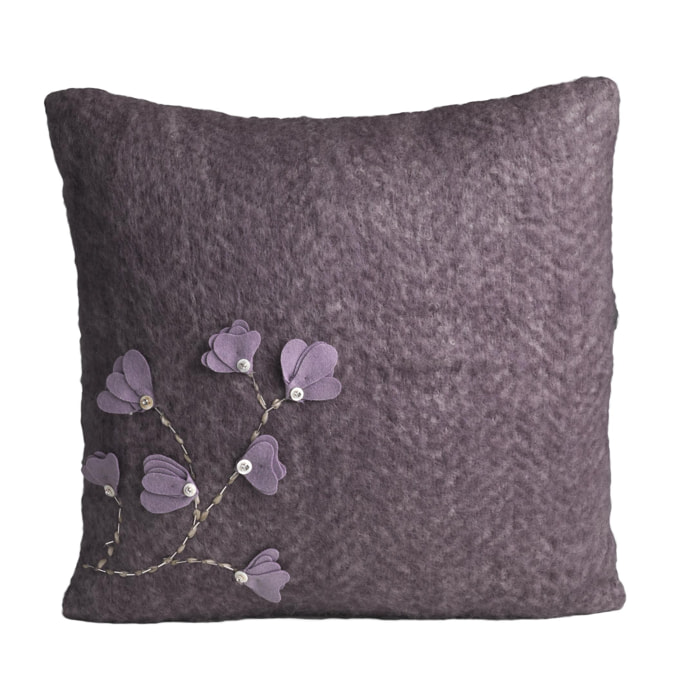 CASA ANVERSA CASA ANVERSA Cuscino in mohair_50x50_viola con fiori applicati