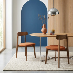 Chaise vintage bois d'hévéa teinte noyer et tissu texturé (lot de 2) VICTOIRE