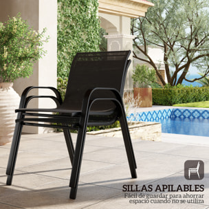 Conjunto de Jardín Exterior 4 Piezas Muebles Jardín Exterior con 2 Sillones Apilables 1 Sofá de 2 Plazas y Mesa de Centro con Tablero de Vidrio Templado Negro