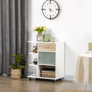 Carrito de Cocina con 1 Cajón Puerta de Vidrio y Estantes Abiertos 65x39x80 cm