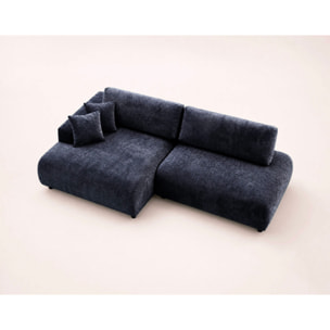 Pivoine - Canapé d'angle ouvert gauche 4 places convertible avec coffre en tissu texturé - Bleu marine