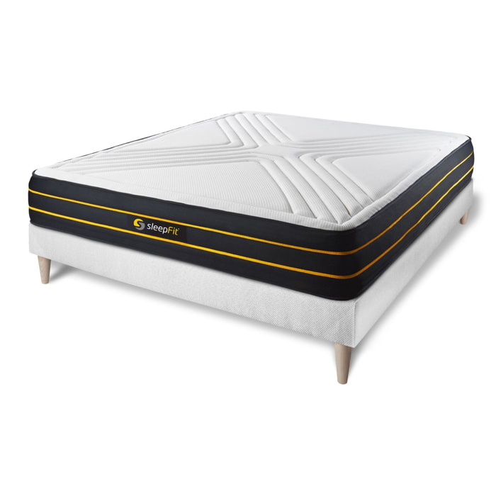 Somier+Colchón Micro muelles ensacados y espuma viscoelástica - Kit de base de cama - Blanco - Ultra