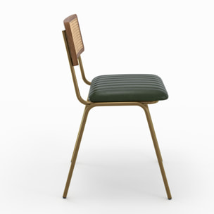 Lot de 2 chaises en cannage et cuir vert - Arsène