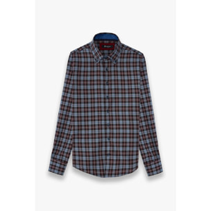 Camicia Uomo 2 Bottoni Button Down Slim Twill Quadro Grande Bordeaux/Nero