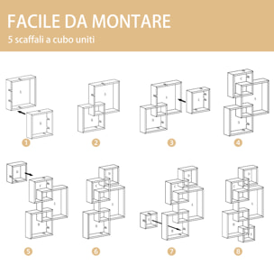 HOMCOM Libreria Moderna Sospesa con 5 Cubi Intrecciati in Legno, 49.5x10.2x86cm, Bianco